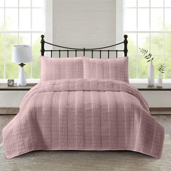 roupa de cama rosa seersucker